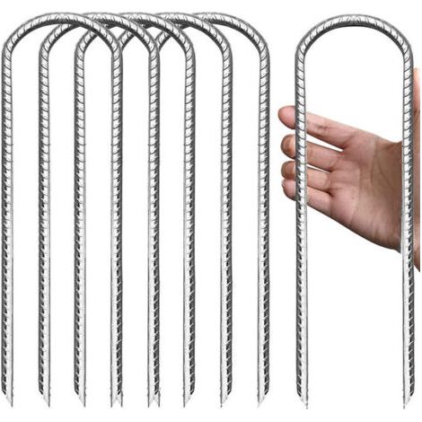 Piquets de fixation en acier galvanisé 30cm – Ancrage au sol en U pour trampoline et tente – Lot de 4 pièces – Extrémités pointues pour insertion facile (1/5)