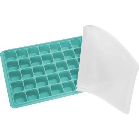 Vaschette per cubetti di ghiaccio riutilizzabili in silicone, 40 cavità, con coperchio, color verderame, per la cucina. (1/5)