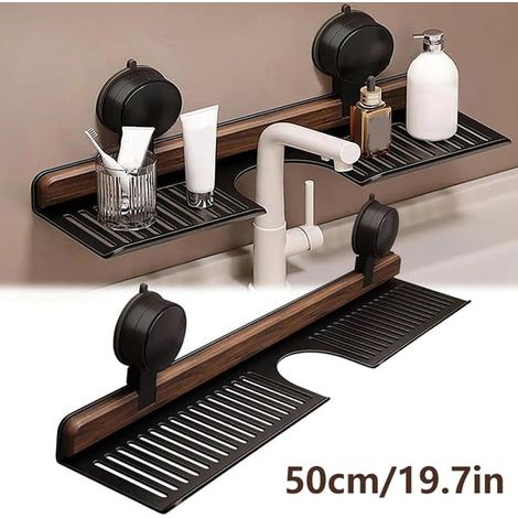 BelleRise - Étagère de salle de bain amovible sans perçage à ventouses en noyer O A2 (1/5)