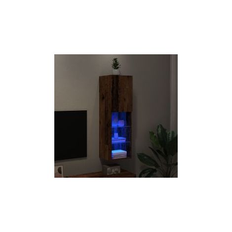 Meuble TV avec lumières LED vieux bois 30,5x30x102 (1/5)