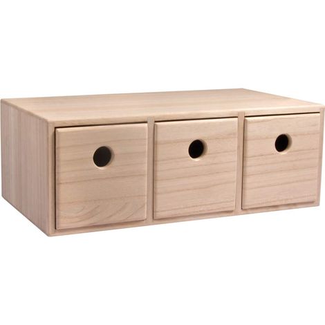Rayher Cassettiera Mini In Legno con 3 Cassetti, Legno Naturale Non Trattato, 32 x 18 x 11.5 cm, per Piccoli Oggetti, Cancelleria, da Colorare e Decorare, 62909505 (1/4)