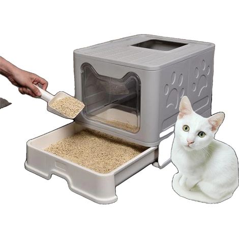 Bac à litière pour chat, design pliable, contrôle des odeurs, GRIS (1/5)