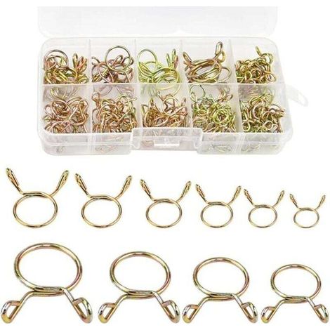 126 Pièces Clip à Ressort Tuyau Serre-Joints, 5-14 mm Colliers de Serrage à Ressort Collier Serrage Durite Essence Colliers de Serrage de Tuyau de Carburant pour Eau Tuyaux, Silicone Tubes