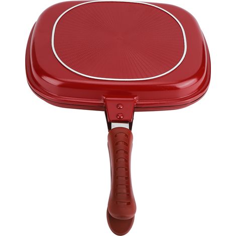 Poêle coréenne double face, carrée, antiadhésive, idéale pour griller et cuire les steaks. Rouge, 28 cm.