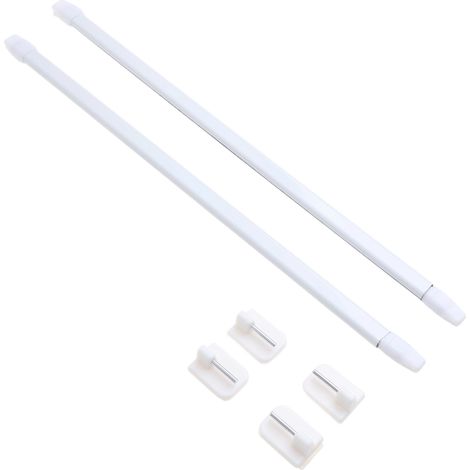 Lot de 2 tringles à rideaux extensibles avec 4 crochets adhésifs, réglables, avec embouts en plastique pour fenêtres et salles de bain, 30-50 cm, blanc. (1/5)