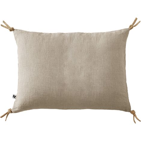 Coussin 40 x 60 cm en lin lavé sable avec 4 nouettes en jute - LUISA (1/5)