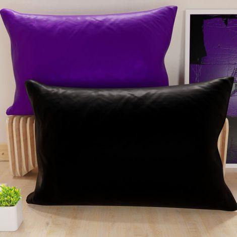 Lot de 2 Taies d'oreiller de Lit 50x30 cm, Housses de Coussin Unies Double Face Noir et Violet, Taie Oreiller 100% Microfibre