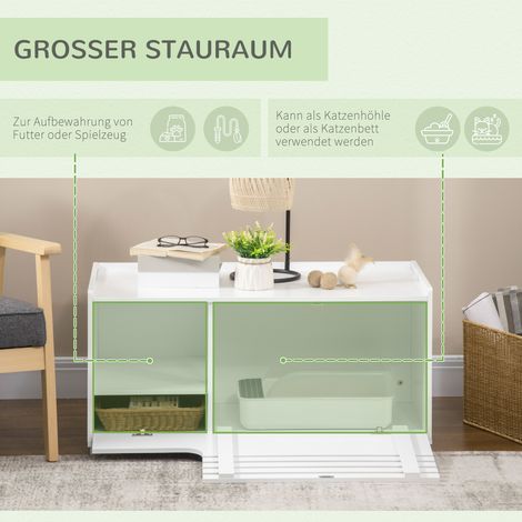 Armoire pour chat avec 2 étagères, design 2-en-1, porte magnétique blanche (1/5)