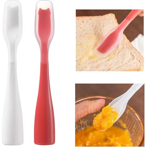 Spatules miniatures en silicone (lot de 2) avec poignée stable - Idéales pour la confiture, le beurre, les yaourts et les pâtes à tartiner (1/2)