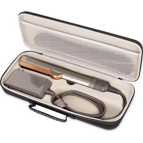 Étui de voyage robuste adapté au lisseur Dyson Airstraight HT01 et à son adaptateur secteur, étui portable résistant à l'eau et aux chocs (noir). (1/5)
