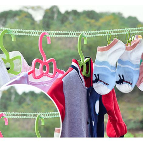 Étendoir à linge de 8 mètres, résistant au vent, stable et supportant une charge importante, en nylon, montage sans trous, pour le lavage intérieur et extérieur, vert (1/5)