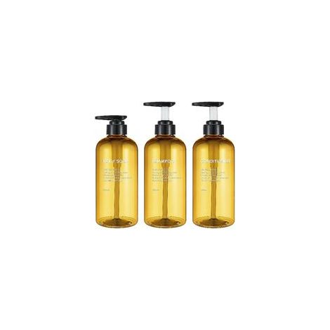 Set di 3 flaconi vuoti da 500 ml (17 oz) per shampoo, flaconi in plastica gialla con dosatore a pompa e dispenser di sapone - Crezuo