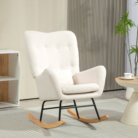 Mecedora, funda acogedora, acolchado grueso, cojín lumbar, antideslizante, color blanco crema.