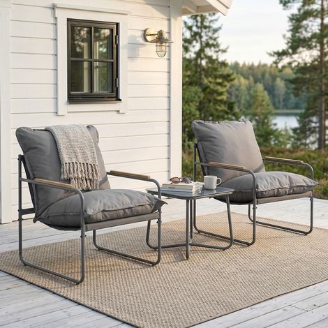 WOLTU 3-teilig Gartenmöbel Set mit 2 Sessel 1 Couchtisch und Kissen, Gartenmöbelset  Balkonmöbel bis 160kg Belastbarkeit für Terrasse Balkon, Grau