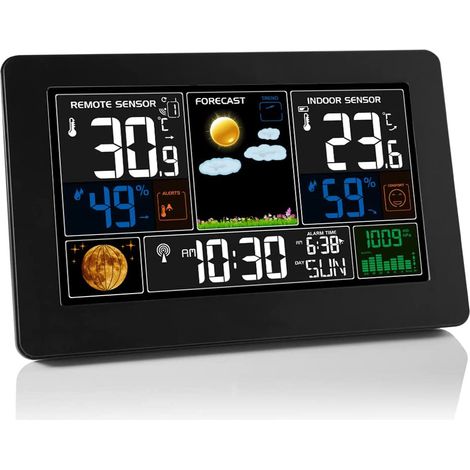 1 station météo radio, capteur extérieur inclus, thermomètre-hygromètre numérique intérieur/extérieur, baromètre, prévisions météorologiques (1/5)