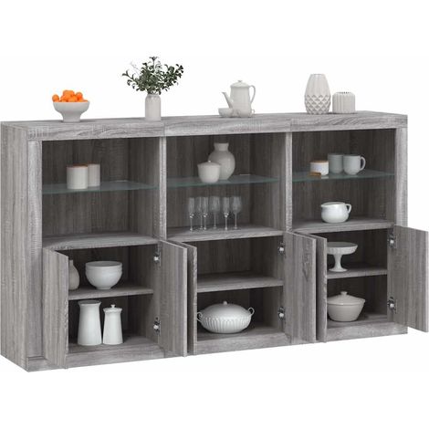 Sideboard mit LED-Leuchten Grau Sonoma 181,5x37x100 cm
