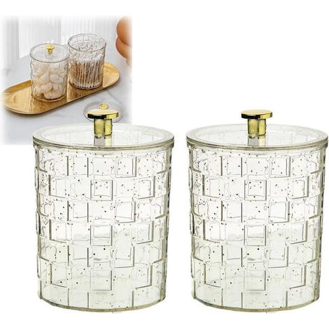 Dispensador de bolas de algodón de 2 piezas, caja de almacenamiento para baño, organizador para bolas de algodón/hisopos de algodón (1/5)