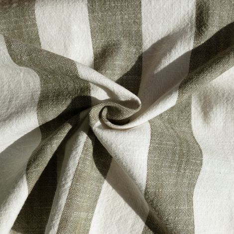 Tissu 100% coton rayé LOURMARIN Kaki 140 cm