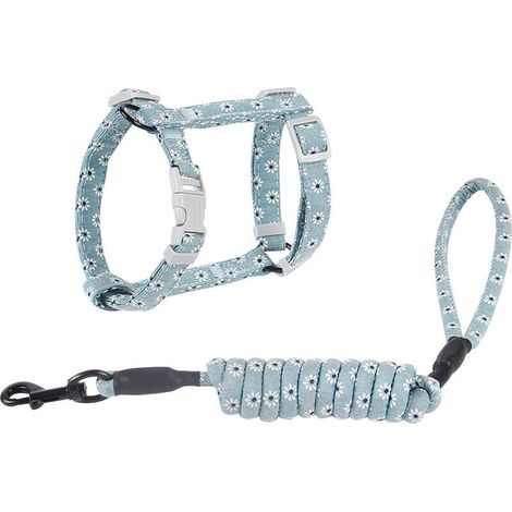 Sangle de poitrine pour chat avec corde et ceinture de traction anti-fuite souple et réglable avec boucle de sécurité pour la marche en plein air, harnais de style floral mignon (1/5)