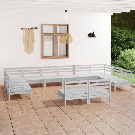 Salon de jardin 12 pcs Ensemble Table et Chaise de Jardin - Blanc Bois de pin massif BV257819 - BonneVie (1/5)