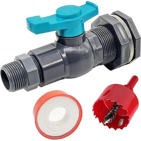 Kit de robinet pour récupérateur d'eau de pluie avec scie cloche et traversée de cloison en PVC incluse. (1/5)