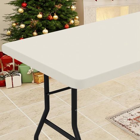 Toile en polyester élastique blanche de 152 x 76 cm - imperméable, résistante aux rayures, pour tables pliantes (1/5)