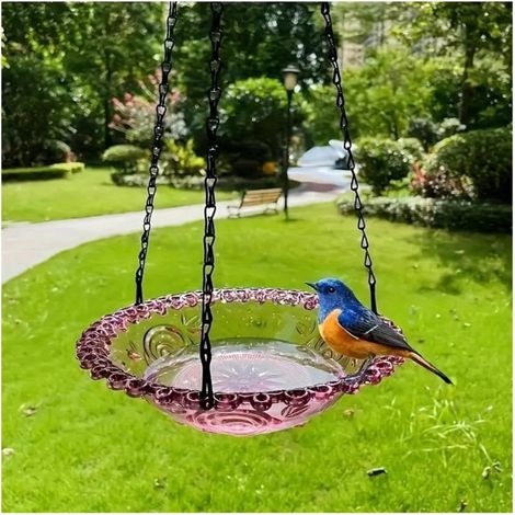 Hanging Bird Bath Tub Purple, Boxed Single Layer Bird Tray  Outdoor Backyard Bird Care Supply