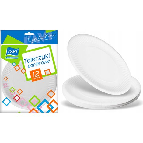 Assiettes rondes en carton de 18 cm, 12 pièces, grille blanche (1/2)