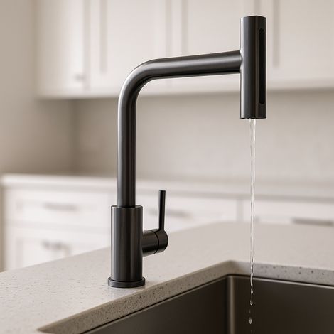 Miscelatore Cucina Estraibile Monocomando Nero con Getto Regolabile