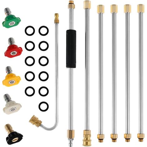 Ensemble de rallonges 4000 PSI pour nettoyeur haute pression - Tige d'extension de gouttière - Outils télescopiques avec 5 embouts de buse 6,35 mm (1/5)
