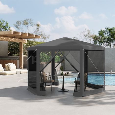 WOLTU Pavillon Faltpavillon Faltzelt mit Seitenwänden Moskitonetz für Garten Terrasse Hof 3,8x3,3 m Grau