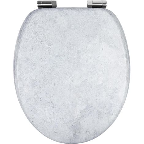 Abattant de WC avec système d'abaissement automatique - Stable et ne bouge pas - Noyau en bois MDF - Montage facile - Nombreux motifs (gris béton) (1/5)