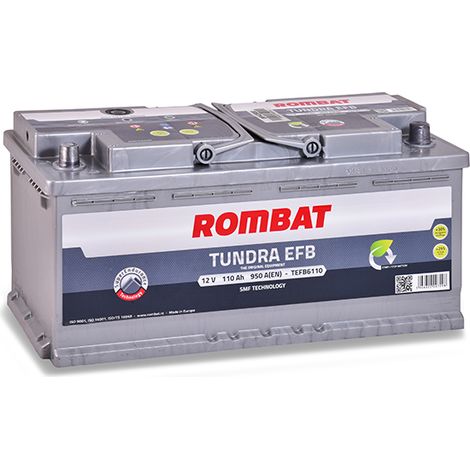 Batterie voiture 12V 110Ah EFB – Technologie Plomb Calcium – 950A de démarrage – Dimensions 395x175x190mm – Rombat (1/2)