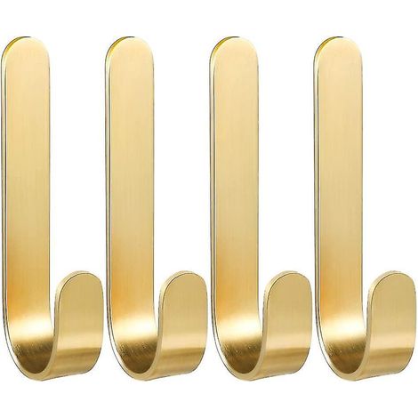 Set aus 4 Messinghaken, L-förmigem Wandhaken für Handtücher und Bademäntel, selbstklebenden Halterungen zum Aufhängen von Mänteln.