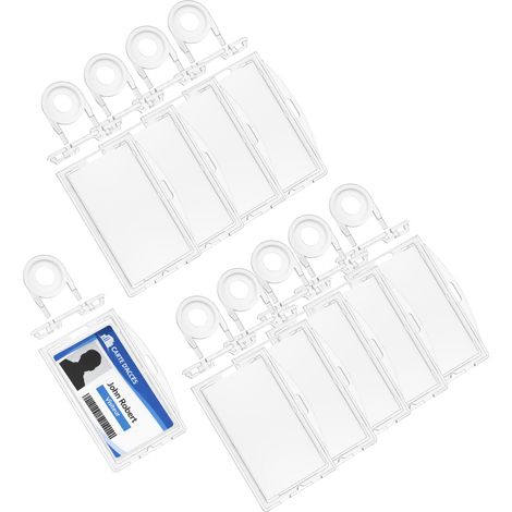 Porte Badge Verrouillable Porte Carte Plastique Rigide Transparent Vetical Horizontal [Lot 10] pour carte de crédit/carte identité/carte fidélité/carte bus/carte cantine/badge bureau Phonillico®