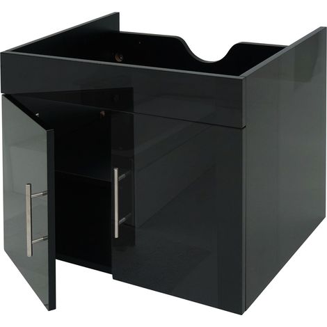 Waschbeckenunterschrank HHG-236, Waschtischunterschrank Waschtisch Unterschrank Badmöbel, MVG hochglanz 60cm schwarz