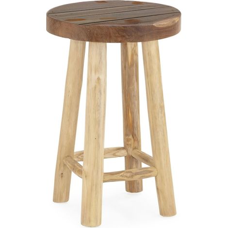 Tabouret rond en teck naturel - Naturel (1/2)