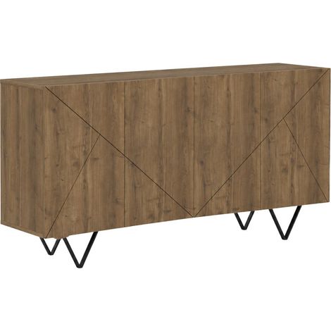Buffet 4 portes aspect bois foncé avec lignes graphiques pieds métal en V - CORELLE (1/5)