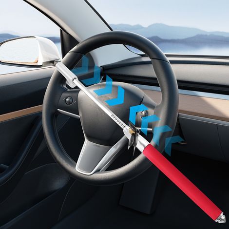 Auto-Lenkradschloss mit Nothammer, B+ Zylinder, Universelle Passform, Rot, Ideal für PKW, SUV, LKW (1/5)