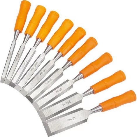 Outils de charpentier ciseau à bois poignée orange acier à haute teneur en carbone 6-32 ciseau à bois anti-choc ciseau plat ensemble de ciseaux à bois fendus