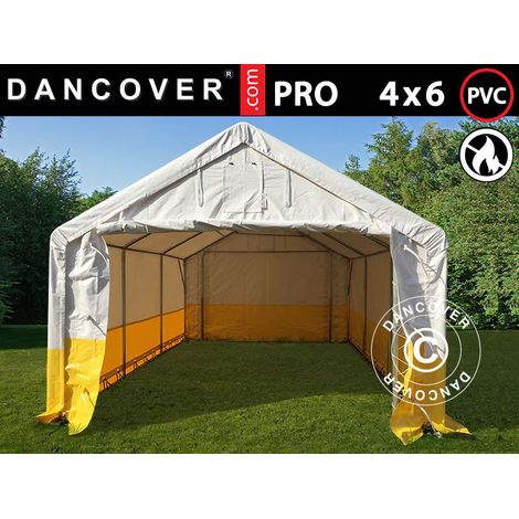 Lager- und Arbeitszelt PRO 4x6m, PVC, weiß/gelb, flammfest - Dancover