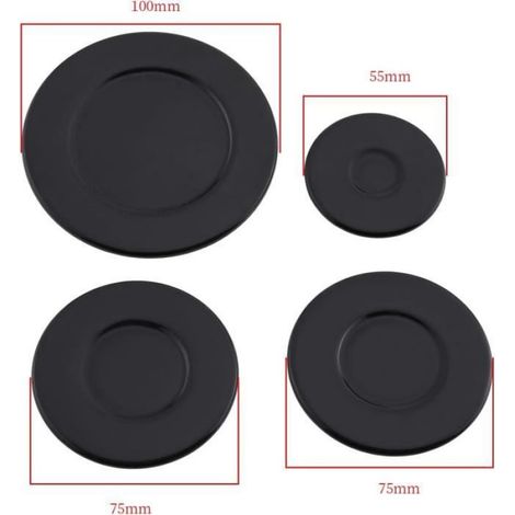 1 lot de capuchons de rechange pour cuisinière à gaz - Noir - Compatible avec les brûleurs à gaz (55/75/75/100 mm) (1/4)