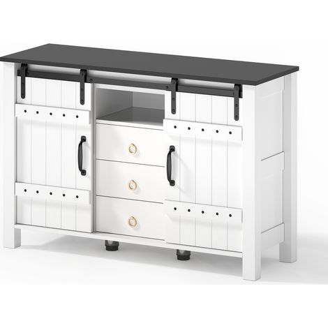 GagaBuffet blanc 120 cm avec portes coulissantes et 3 tiroirs (1/5)