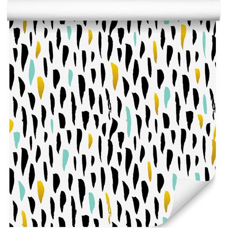 Papier peint à motifs de coups de pinceau, gris clair et blanc, 50 x 1000 cm (1/5)