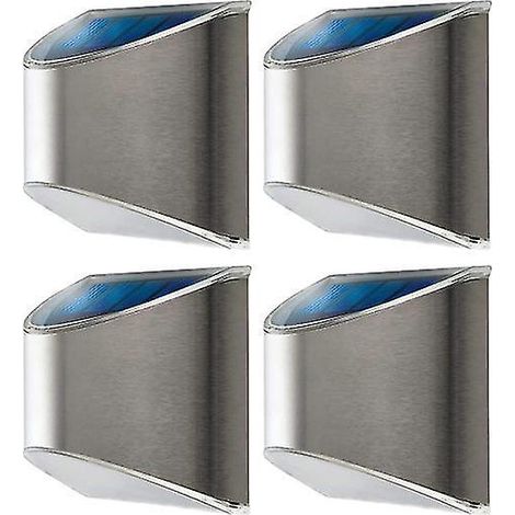 Lot de 4 lampes solaires d'extérieur étanches en acier inoxydable pour clôture, jardin et aménagement paysager (argenté) (1/3)