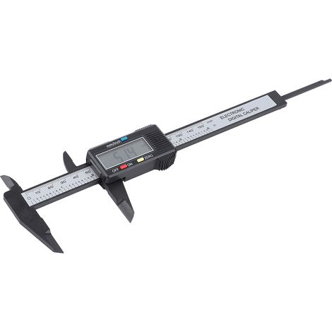 Pied à coulisse à vernier noir de 150 mm pour grand écran, livré dans une boîte en plastique sans piles. (1/5)