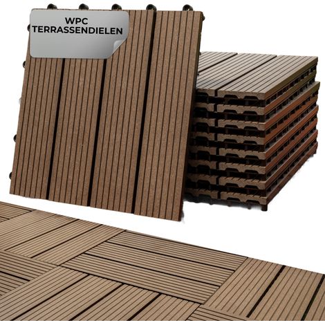 Set 9 Kunststoff Terrassendielen mit WPC Holzoptik, Decking, PP, 31x31x2, Farbe braun und grau (1/5)