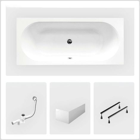 Bañera rectangular - 170 x 75 cm - con faldón - patas - desagüe cromado - VITAE (1/4)