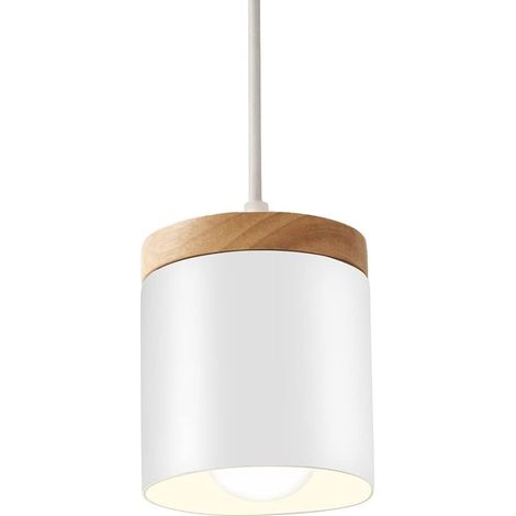 Suspension Luminaire Vintage Bois Métal Design Lampe Plafonnier Industrielle en Luminaires Abat-jour E27 pour Salle à manger Cuisine Salon Bureau Blanc (1/5)