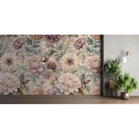 Papier peint fleuri dahlia dantan retro - 150 x 250 cm (1/2)